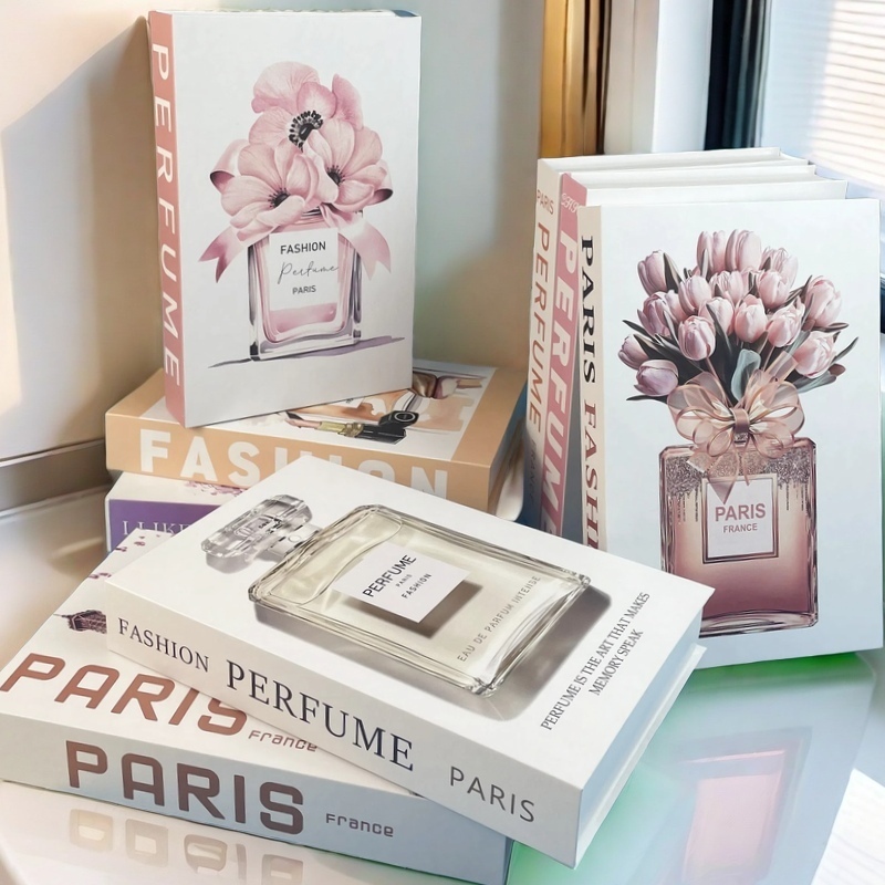 Home Fragrance Luxury - แฟชั่นน้ําหอมค็อกเทลหนังสือตกแต่งตกแต่งบ้านเปิดหรูหราปลอมกล่องเก็บหนังสือกาแฟตารางชั้นวางตกแต่งภายใน