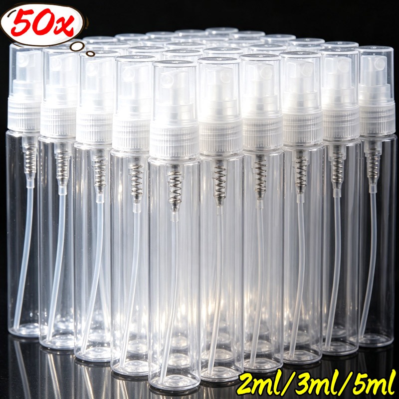 Perfume Atomizer Travel - ขวดสเปรย์น้ำหอมขนาดเล็ก 50/10 ชิ้น แบบพกพาสำหรับเดินทาง ขวดสเปรย์ใสสำหรับตัวอย่างเครื่องสำอาง ขวดบางสำหรับจัดเก็บ