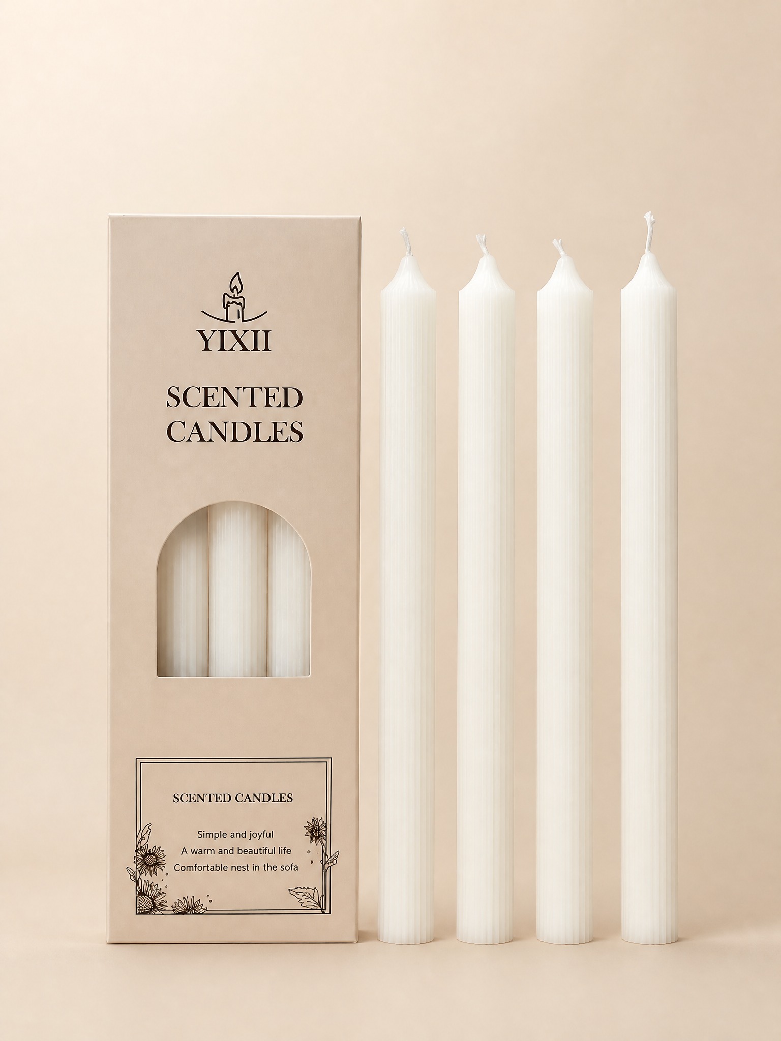 Home Fragrance No 4 - เทียนหอมแบบแท่งยาวลายทางแนวตั้ง 4 ชิ้น ทำจากขี้ผึ้งถั่วเหลือง ไร้ควัน กลิ่นหอม