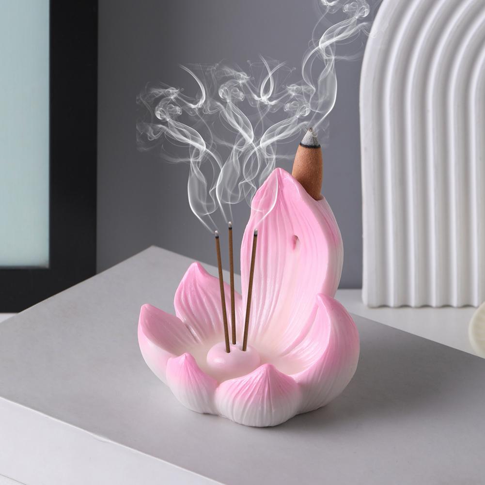 Home Fragrance Incense Sticks - ที่วางธูปดอกบัว ของตกแต่งโต๊ะกลาง ที่เผาธูปแบบไหลย้อนกลับ ที่วางธูปทรงกรวยเรซิ่น ของตกแต่งบ้าน